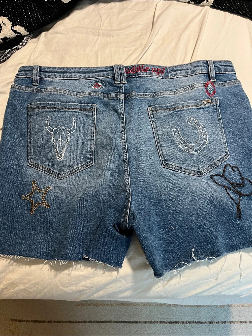 NWOT Lucky & Blessed Western Embroidered Jean Shorts, Size 20